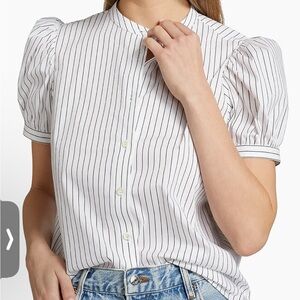 NWT FRAME White Pinstripe Gathered Collar Button Top